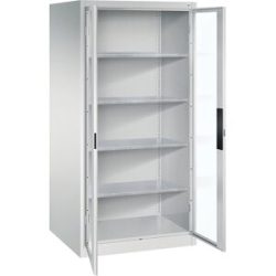 Sichtfenster-Flügeltürschrank, HxBxT 1950 x 930 x 800 mm, 4 Fachböden, lichtgrau / lichtgrau C+P