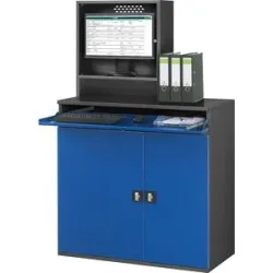 Computer-Arbeitsstation, Monitorgehäuse, 1 Ausziehboden, Breite 1100 mm, anthrazit / enzianblau RAU