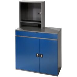 Computer-Arbeitsstation, Monitorgehäuse, 1 Ausziehboden, 2 Schubladen, Breite 1100 mm, anthrazit / enzianblau RAU