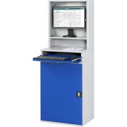 Computer-Arbeitsstation, Monitorgehäuse, 2 Ausziehböden, Breite 650 mm, lichtgrau / enzianblau RAU