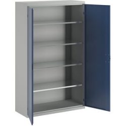 Flügeltürenschrank, 4 Fachböden, Breite 1200 mm, lichtgrau / enzianblau eurokraft pro