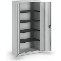Flügeltürenschrank HxB außen 1950 x 950 mm, mit 4 Fachböden, Tiefe 500 mm, lichtgrau RAL 7035 mauser