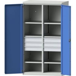 Schwerlastschrank aus Stahl, 6 Fachböden, 6 Schubladen 120 mm hoch, lichtgrau/lichtblau eurokraft pro