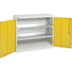 kaiserkraft Umweltschrank ohne Türlochung, HxBxT 900 x 1000 x 500 mm, 2 Wannenböden, lichtgrau / signalgelb
