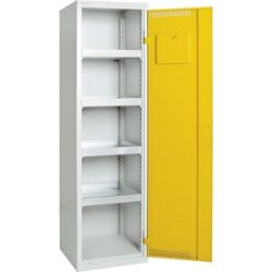 kaiserkraft Umweltschrank mit Türlochung, HxBxT 1800 x 500 x 500 mm, 4 Wannenböden, lichtgrau / signalgelb