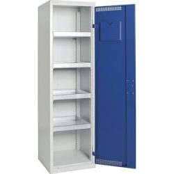 kaiserkraft Umweltschrank mit Türlochung, HxBxT 1800 x 500 x 500 mm, 4 Wannenböden, lichtgrau / enzianblau
