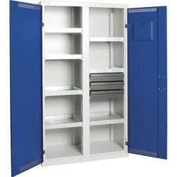 kaiserkraft Umweltschrank mit Türlochung, HxBxT 1800 x 1000 x 500 mm, 7 Wannenböden, lichtgrau / enzianblau