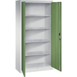 Werkstatt-Flügeltürschrank, HxBxT 1950 x 930 x 400 mm, lichtgrau / resedagrün C+P