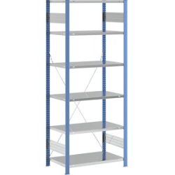 Steckregal, Bauart leicht, einseitig, HxBxT 2500 x 1000 x 600 mm, blau/verzinkt, Grundregal eurokraft pro