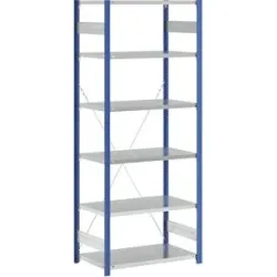 Steckregal, Bauart leicht, einseitig, HxBxT 2500 x 1000 x 600 mm, blau/grau, Grundregal eurokraft pro