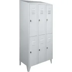 Doppelstock-Spind Berlin 2, 3 Abteile, lichtgrau, Breite 900 mm, schräge Dachform Wolf