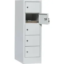 Schliessfachschrank, Stahlbl., Türanschl. rechts, Zylinderschloss, 5 Fächer, B 300 x H 965 mm, l.grau RAL 7035/l.grau RAL 7035