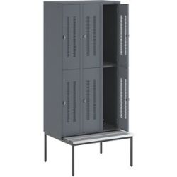 Doppelstock-Spind Berlin 1 Sitzbank, 3 Abteile, blaugrau, Breite 900 mm, 6 Fächer Wolf