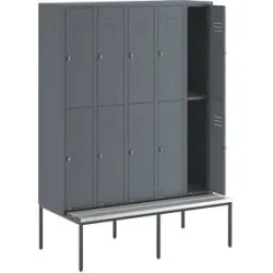 Doppelstock-Spind Berlin 2 Sitzbank, 5 Abteile, blaugrau, Breite 1500 mm, 10 Fächer Wolf