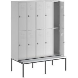 Doppelstock-Spind Berlin 2 Sitzbank, 5 Abteile, lichtgrau, Breite 1500 mm, 10 Fächer Wolf