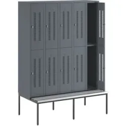 Doppelstock-Spind Berlin 1 Sitzbank, 5 Abteile, blaugrau, Breite 1500 mm, 10 Fächer Wolf