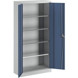 Magazinschrank, HxB 1950 x 950 mm, Tiefe 420 mm, Gehäuse lichtgrau, Türen brillantblau mauser