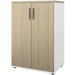kaiserkraft Schrank Portland, BxT 800 x 420 mm, H 1138 mm, Türhöhe 1060 mm, weiß gebürstet / Eiche
