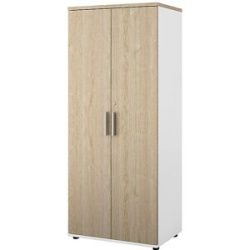 kaiserkraft Schrank Portland, BxT 800 x 420 mm, H 1845 mm, Türhöhe 1770 mm, weiß gebürstet / Eiche