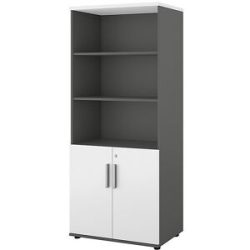kaiserkraft Schrank Portland, BxT 800 x 420 mm, H 1845 mm, Türhöhe 700 mm, dunkelgrau / weiß gebürstet