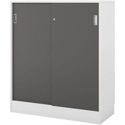 kaiserkraft Schrank Chicago mit Schiebetüren, HxBxT 1353 x 1215 x 400 mm, weiß gebürstet / dunkelgrau