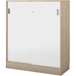 kaiserkraft Schrank Chicago mit Schiebetüren, HxBxT 1353 x 1215 x 400 mm, Eiche / weiß gebürstet