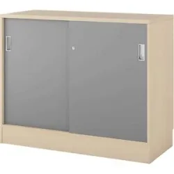 kaiserkraft Schrank Chicago mit Schiebetüren, HxBxT 948 x 1215 x 400 mm, Birke / lichtgrau
