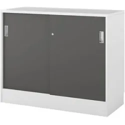 kaiserkraft Schrank Chicago mit Schiebetüren, HxBxT 948 x 1215 x 400 mm, weiß gebürstet / dunkelgrau