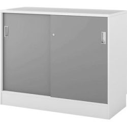 kaiserkraft Schrank Chicago mit Schiebetüren, HxBxT 948 x 1215 x 400 mm, weiß / lichtgrau