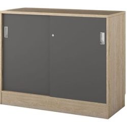 kaiserkraft Schrank Chicago mit Schiebetüren, HxBxT 948 x 1215 x 400 mm, Eiche / dunkelgrau