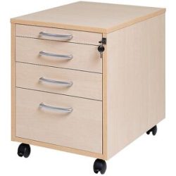 kaiserkraft Rollcontainer Miami, 4 Schubladen, HxBxT 550 x 420 x 600 mm, Birke