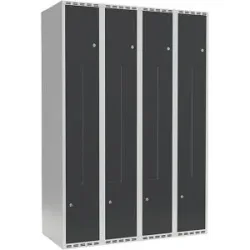 kaiserkraft Z-Spind Fydor, 4 Abteile, lichtgrau / anthrazit, B 1200 mm, 4 Abteile, flache Dachform, Zylinderschloss