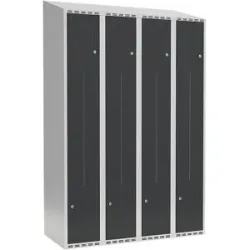 kaiserkraft Z-Spind Fydor, 4 Abteile, lichtgrau / anthrazit, B 1200 mm, 4 Abteile, schräge Dachform, Zylinderschloss