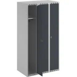 kaiserkraft Spind Fydor, 3 Abteile, lichtgrau / anthrazit, B 900 mm, flache Dachform, Vorhängeschloss