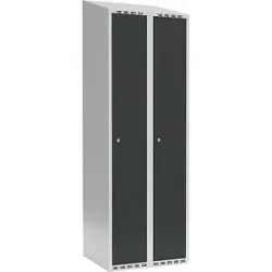 kaiserkraft Spind Fydor, 2 Abteile, lichtgrau / anthrazit, B 600 mm, schräge Dachform, Zylinderschloss