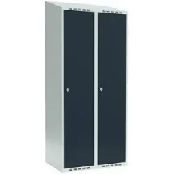kaiserkraft Spind Fydor, 2 Abteile, lichtgrau / anthrazit, B 800 mm, schräge Dachform, Vorhängeschloss