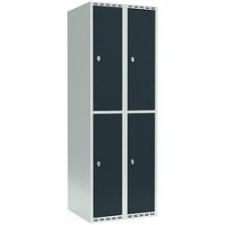 kaiserkraft Doppelstock-Spind Fydor, 2 Abteile, lichtgrau / anthrazit, B 600 mm, 2 Abteile, flache Dachform, Vorhängeschloss