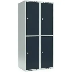 kaiserkraft Doppelstock-Spind Fydor, 2 Abteile, lichtgrau / anthrazit, B 800 mm, 2 Abteile, flache Dachform, Vorhängeschloss