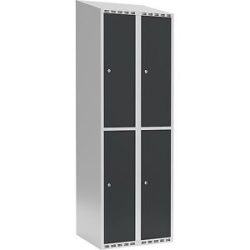 kaiserkraft Doppelstock-Spind Fydor, 2 Abteile, lichtgrau / anthrazit, B 600 mm, 2 Abteile, schräge Dachform, Zylinderschloss