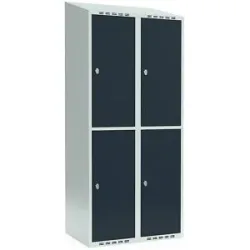 kaiserkraft Doppelstock-Spind Fydor, 2 Abteile, lichtgrau / anthrazit, B 800 mm, 2 Abteile, schräge Dachform, Vorhängeschloss