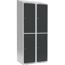 kaiserkraft Doppelstock-Spind Fydor, 2 Abteile, lichtgrau / anthrazit, B 800 mm, 2 Abteile, schräge Dachform, Zylinderschloss