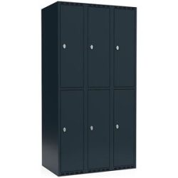 kaiserkraft Doppelstock-Spind Fydor, 3 Abteile, anthrazit, B 900 mm, 3 Abteile, flache Dachform, Vorhängeschloss