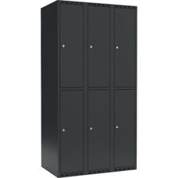kaiserkraft Doppelstock-Spind Fydor, 3 Abteile, anthrazit, B 900 mm, 3 Abteile, flache Dachform, Zylinderschloss