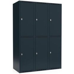 kaiserkraft Doppelstock-Spind Fydor, 3 Abteile, anthrazit, B 1200 mm, 3 Abteile, flache Dachform, Vorhängeschloss