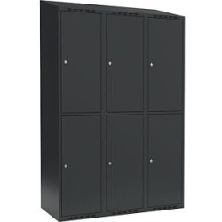 kaiserkraft Doppelstock-Spind Fydor, 3 Abteile, anthrazit, B 1200 mm, 3 Abteile, schräge Dachform, Zylinderschloss