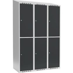 kaiserkraft Doppelstock-Spind Fydor, 3 Abteile, lichtgrau / anthrazit, B 1200 mm, 3 Abteile, schräge Dachform, Zylinderschloss