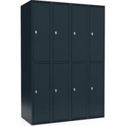 kaiserkraft Doppelstock-Spind Fydor, 4 Abteile, anthrazit, B 1200 mm, 4 Abteile, flache Dachform, Vorhängeschloss
