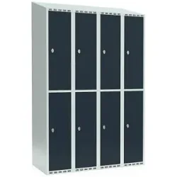 kaiserkraft Doppelstock-Spind Fydor, 4 Abteile, lichtgrau / anthrazit, B 1200 mm, 4 Abteile, schräge Dachform, Vorhängeschloss