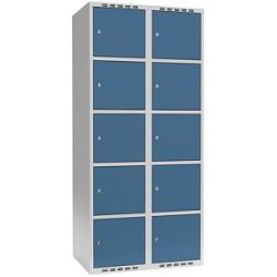 kaiserkraft 5er-Schließfachschrank Fydor, 2 Abteile, lichtgrau / brillantblau, B 800 mm, 2 Abteile, flache Dachform, Zylinderschloss