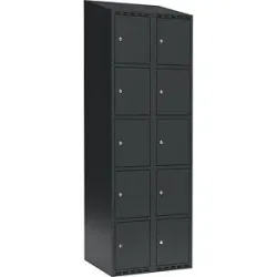 kaiserkraft 5er-Schließfachschrank Fydor, 2 Abteile, anthrazit, B 600 mm, 2 Abteile, schräge Dachform, Zylinderschloss
